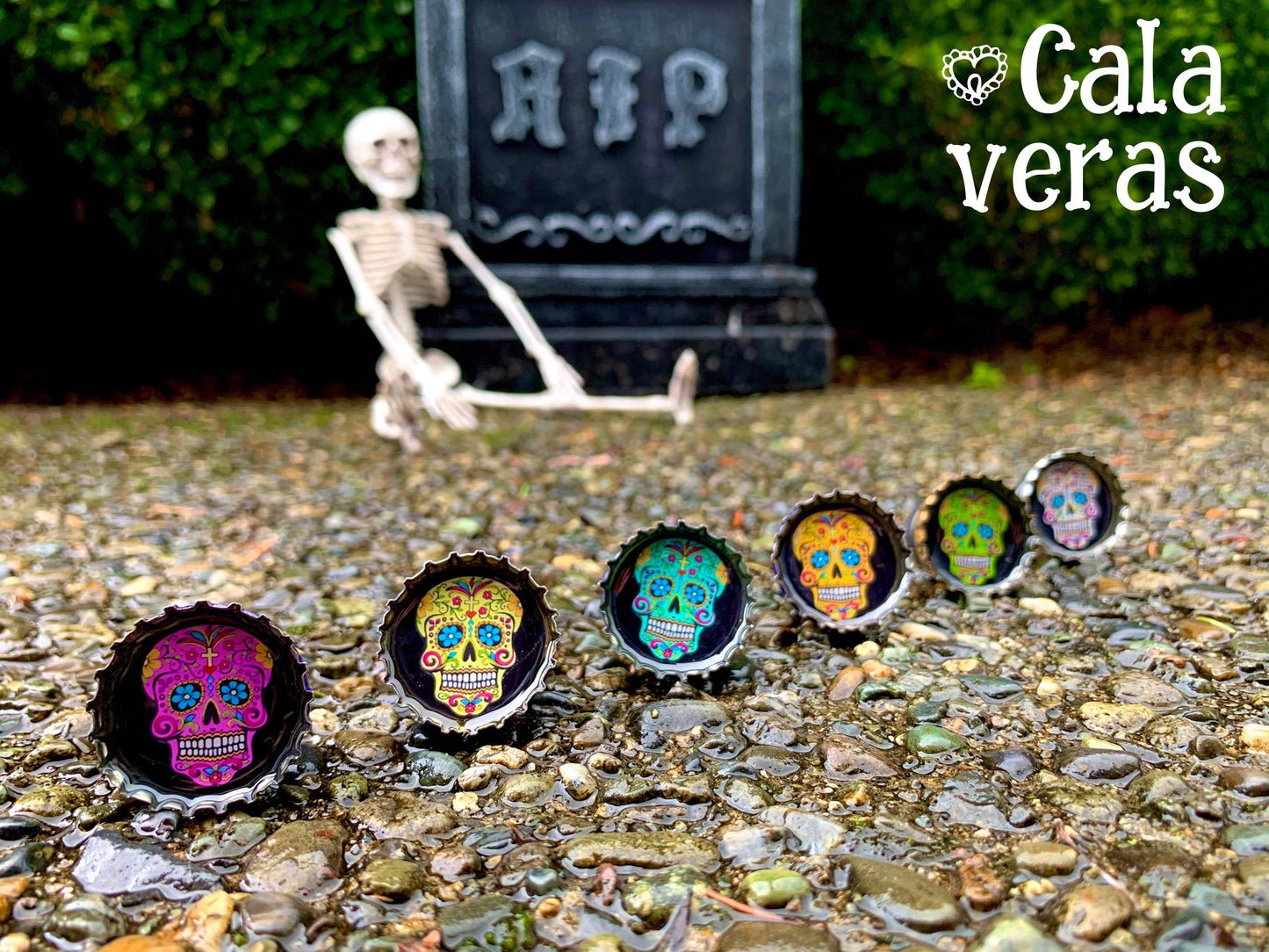 Upcycled Bottlecap Magnets - Calaveras