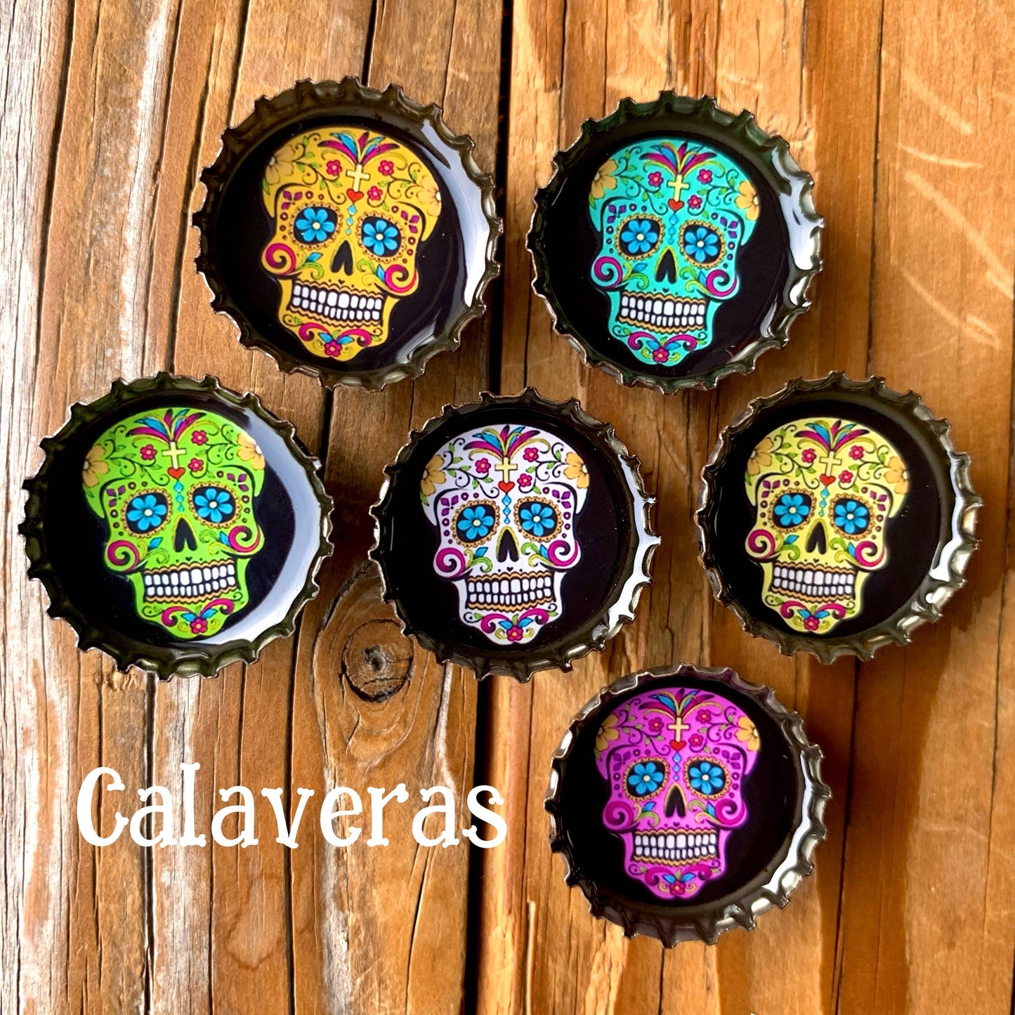 Upcycled Bottlecap Magnets - Calaveras